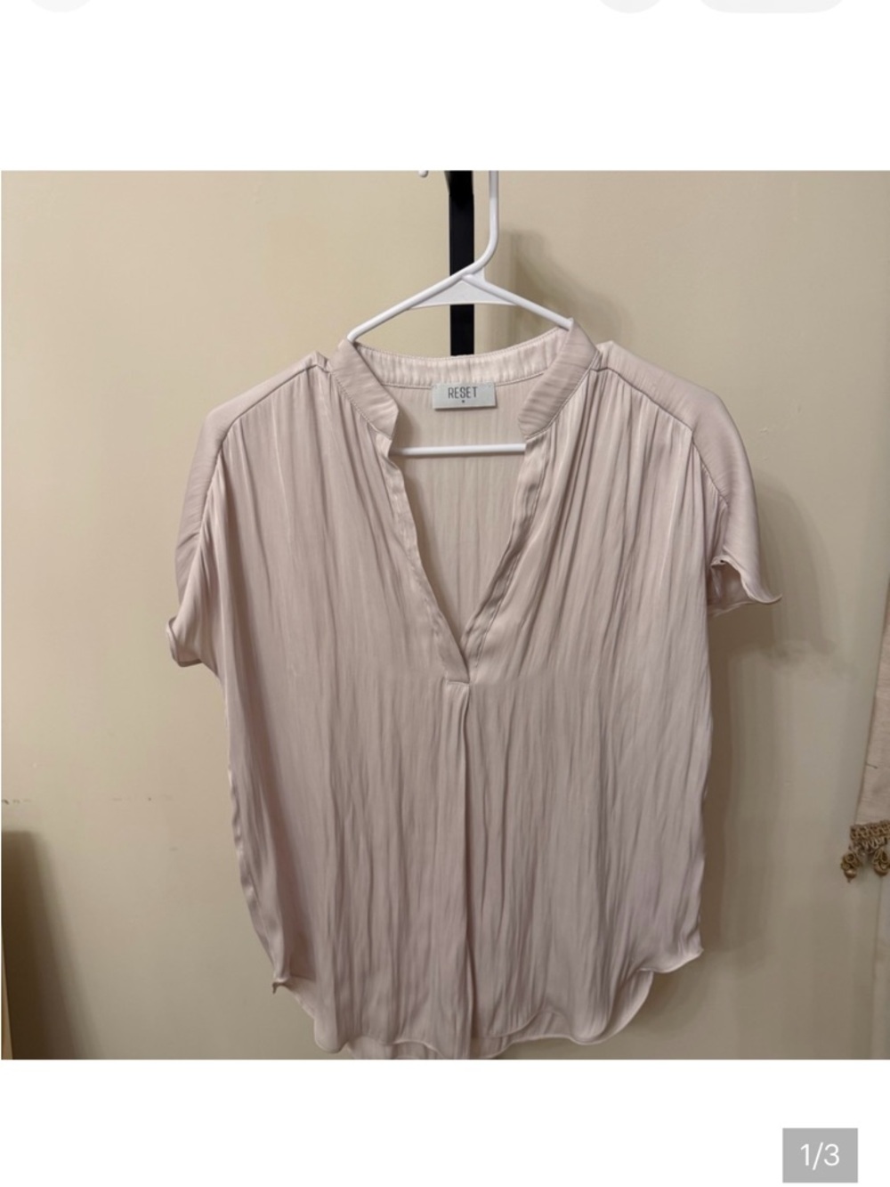 Reset Ivory V-Neck satin Short‑Sleeve Blouse